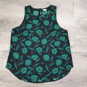J.Crew Halter Tank Top Blouse Women 10 Black Green Floral Casual Summer Tropical